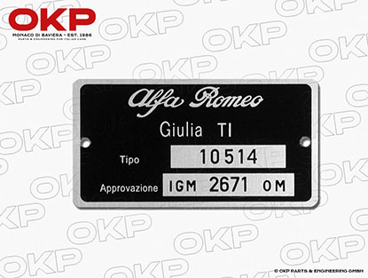 Type label Alfa Romeo 105.14 Giulia TI 1600