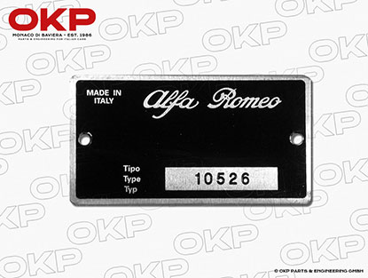 Typenschild Alfa Romeo 105.26 Giulia Super 1600