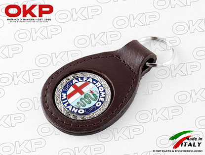 Key fob leather with Alfa Logo enamel