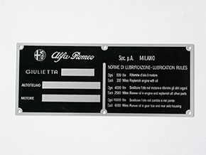 Type label ident. number / lubrification rules Giulietta
