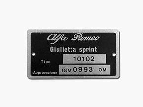 Targhetta Alfa Romeo 101.02 Giulietta Sprint 1300