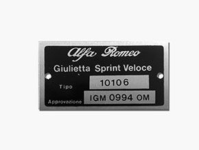 Targhetta Alfa Romeo 101.06 Giulietta Sprint Veloce