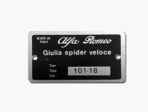 Targhetta Alfa Romeo 101.18 Giulia Spider Veloce