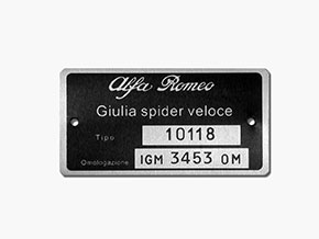 Targhetta Alfa Romeo 101.18 Giulia Spider Veloce 1600