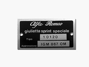 Targhetta Alfa Romeo 101.20 Giulietta Sprint Speciale